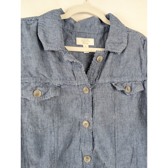 Charter Club 100% Linen Denim Style Jacket Blue XL Button Lagenlook Coastal - Picture 9 of 10